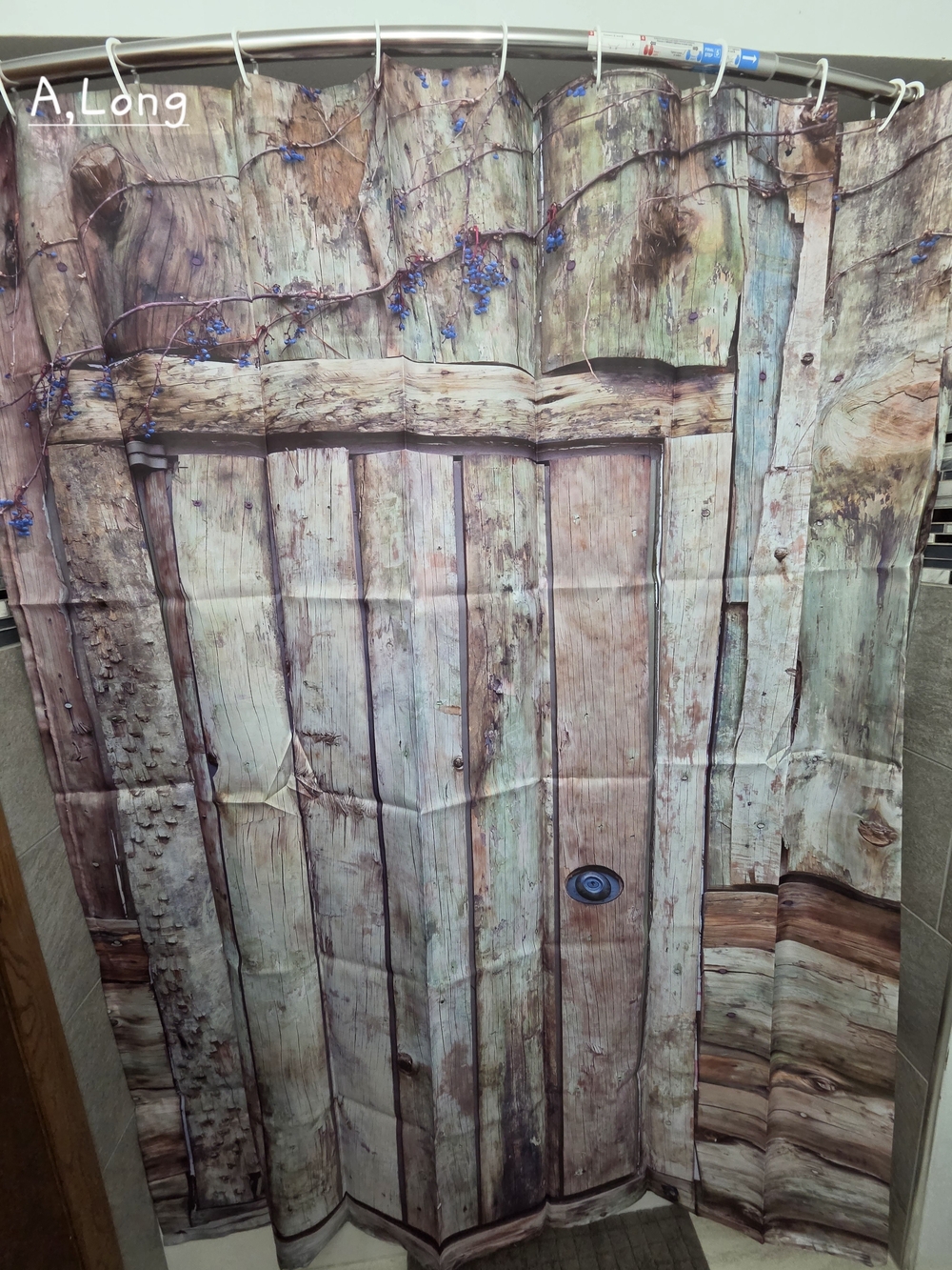 NWOT Rustic Polysester Wooden Door Shower Curtain